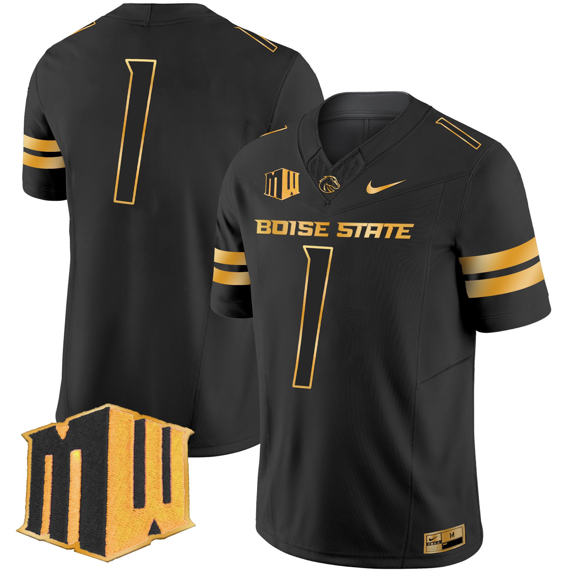 Men Boise State Broncos 1 No Name Black Nike 2024 Gold Vapor Limited NCAA Jersey style 1